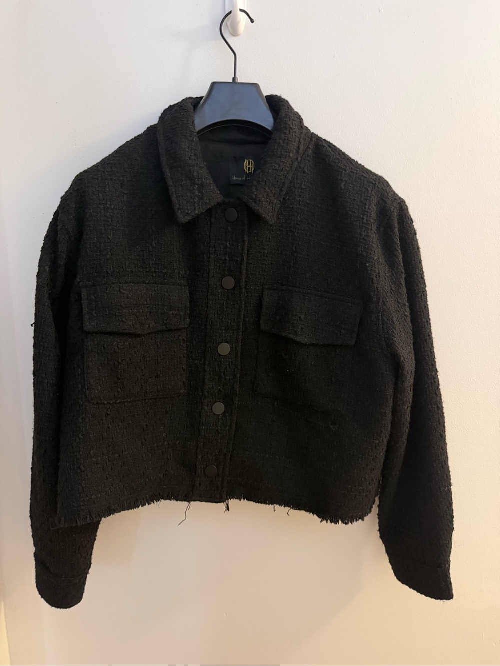 House of Harlow 1960 Black Tweed Button-Front Jacket